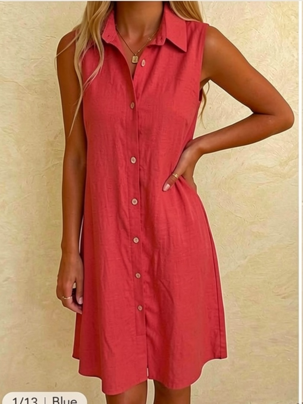 50%off w❤️ Everlilly Linen Rayon Blend rust Button Front Shirt Dress w pockets